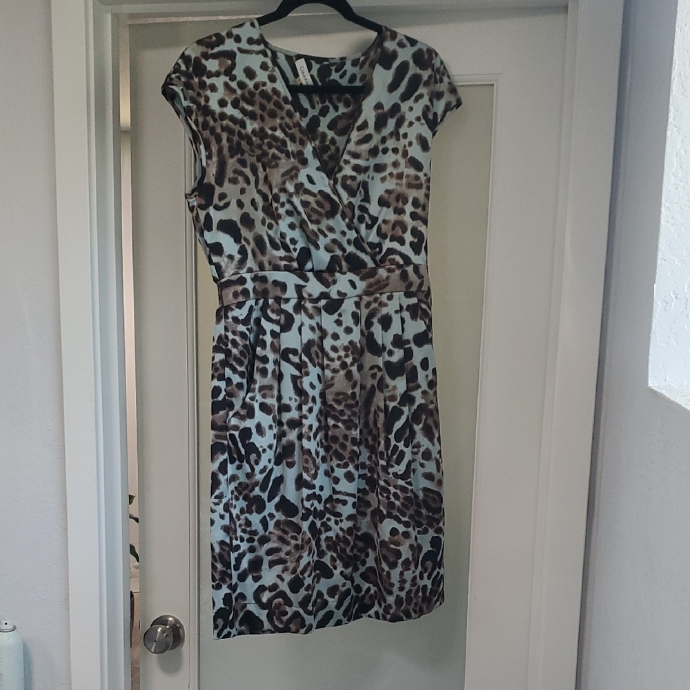 Calvin Klein Animal Print Midi Dress - Black and Brown